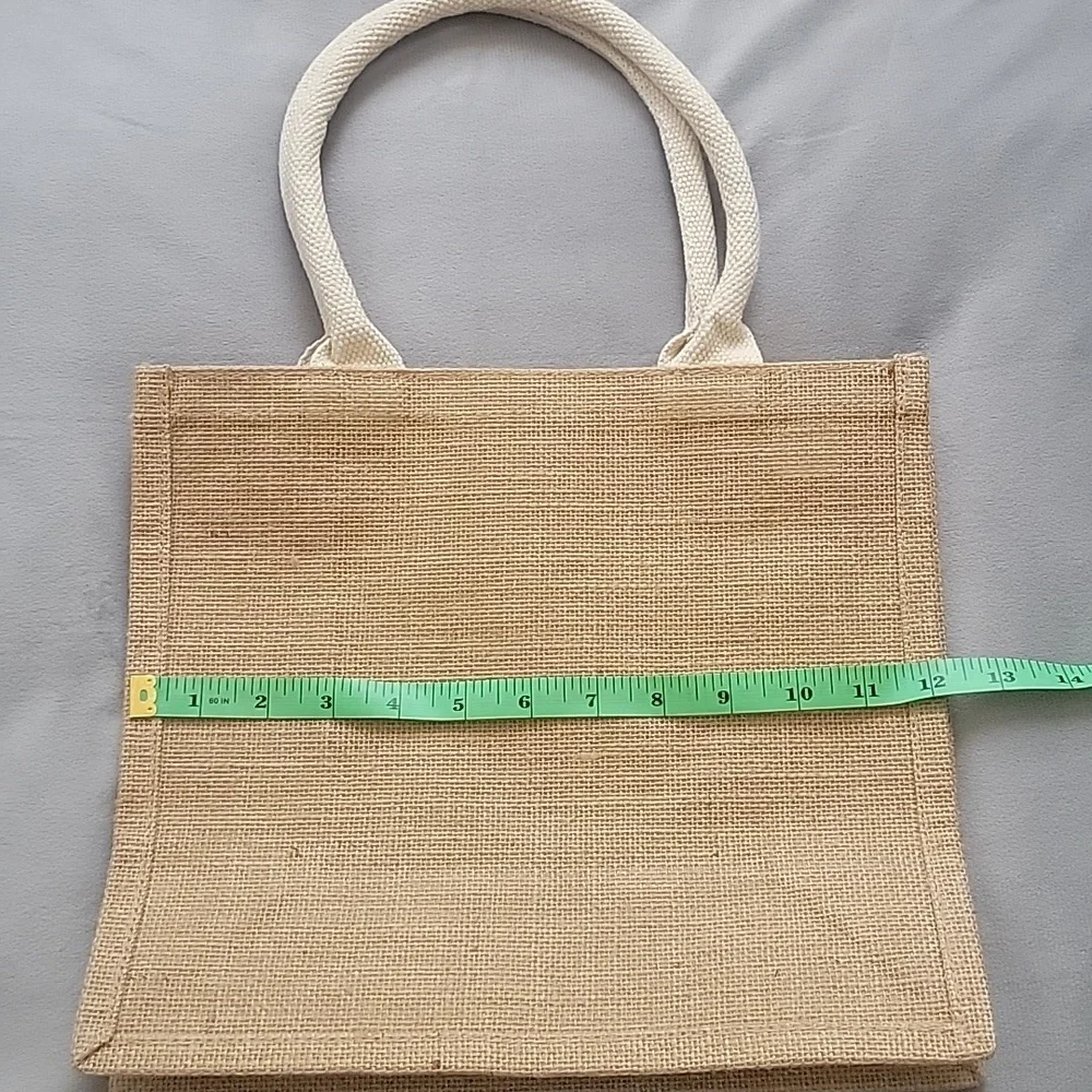Chic Beige Reusable Jute Tote Bag with Sturdy Handles